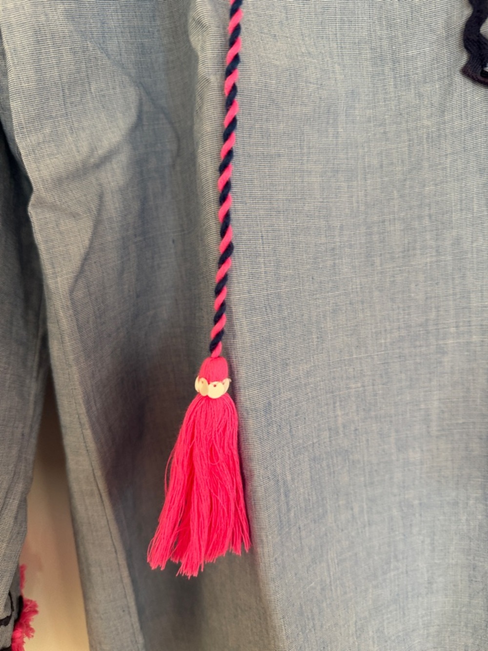 EUC Lilly Pulitzer Light Blue Embroidered Tunic with Pink Tassels - Picture 7 of 8